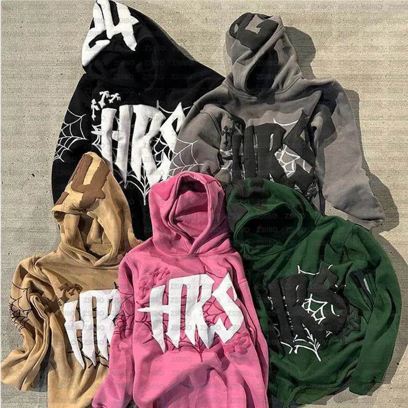 HIZILENT Hoodie Spider-Web Bedruckt Streetwear Y2K