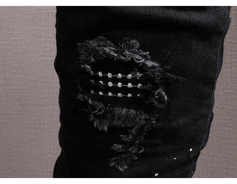 Streetwear Fashion Men Jeans Ripped Stretch Elastic Slim Fit - Swefashionstore