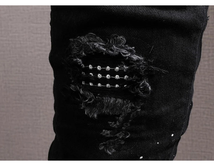 Streetwear Fashion Men Jeans Ripped Stretch Elastic Slim Fit - Swefashionstore