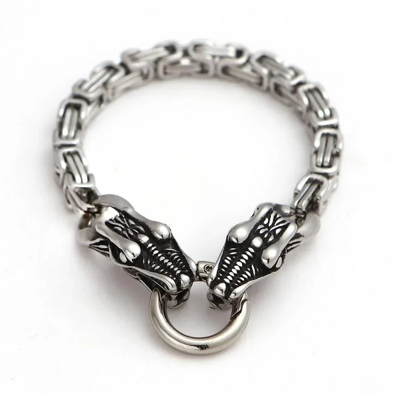 Stainless Steel Double Wolf Head Bracelet - Swefashionstore