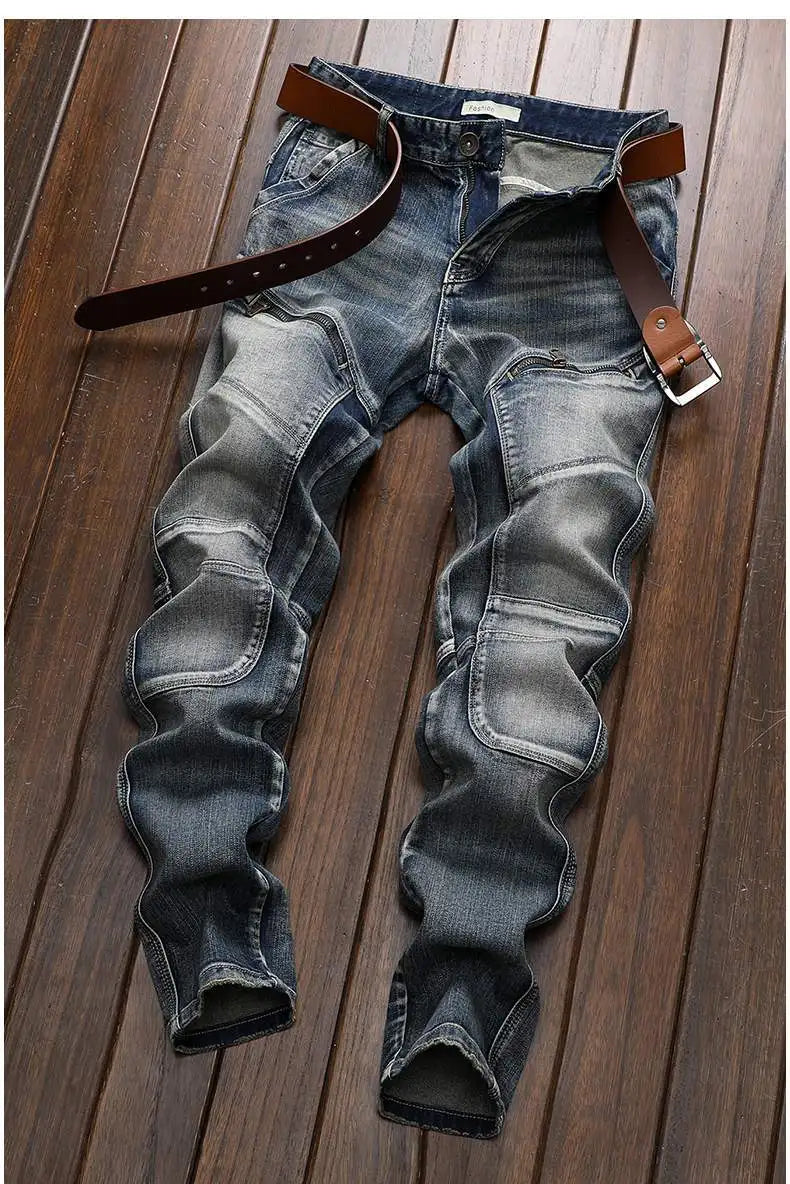 Hochwertige DENIM Jeans RETRO Straight Biker Design