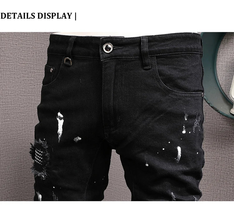 Streetwear Fashion Men Jeans Ripped Stretch Elastic Slim Fit - Swefashionstore