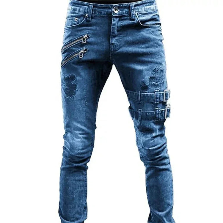 RETRO Moto Biker Straight Elastic Jeans Streetwear Y2K - Swefashionstore