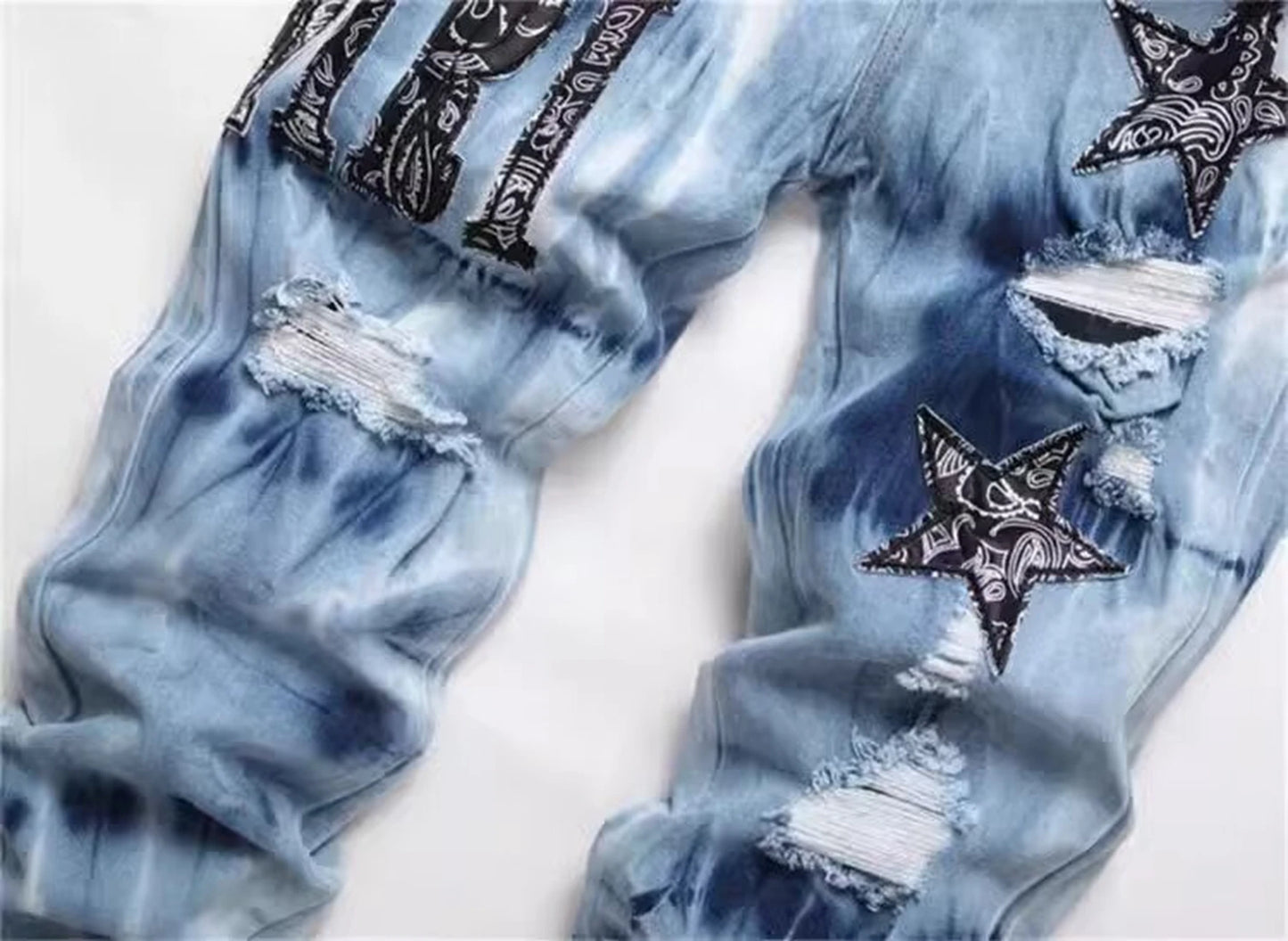 Y2K Stern Stickerei BROKEN Hole STRETCH Streetwear Jeans