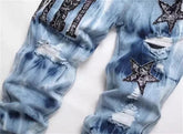 Y2K Star Embroidery BROKEN Hole STRETCH Streetwear Jeans - Swefashionstore