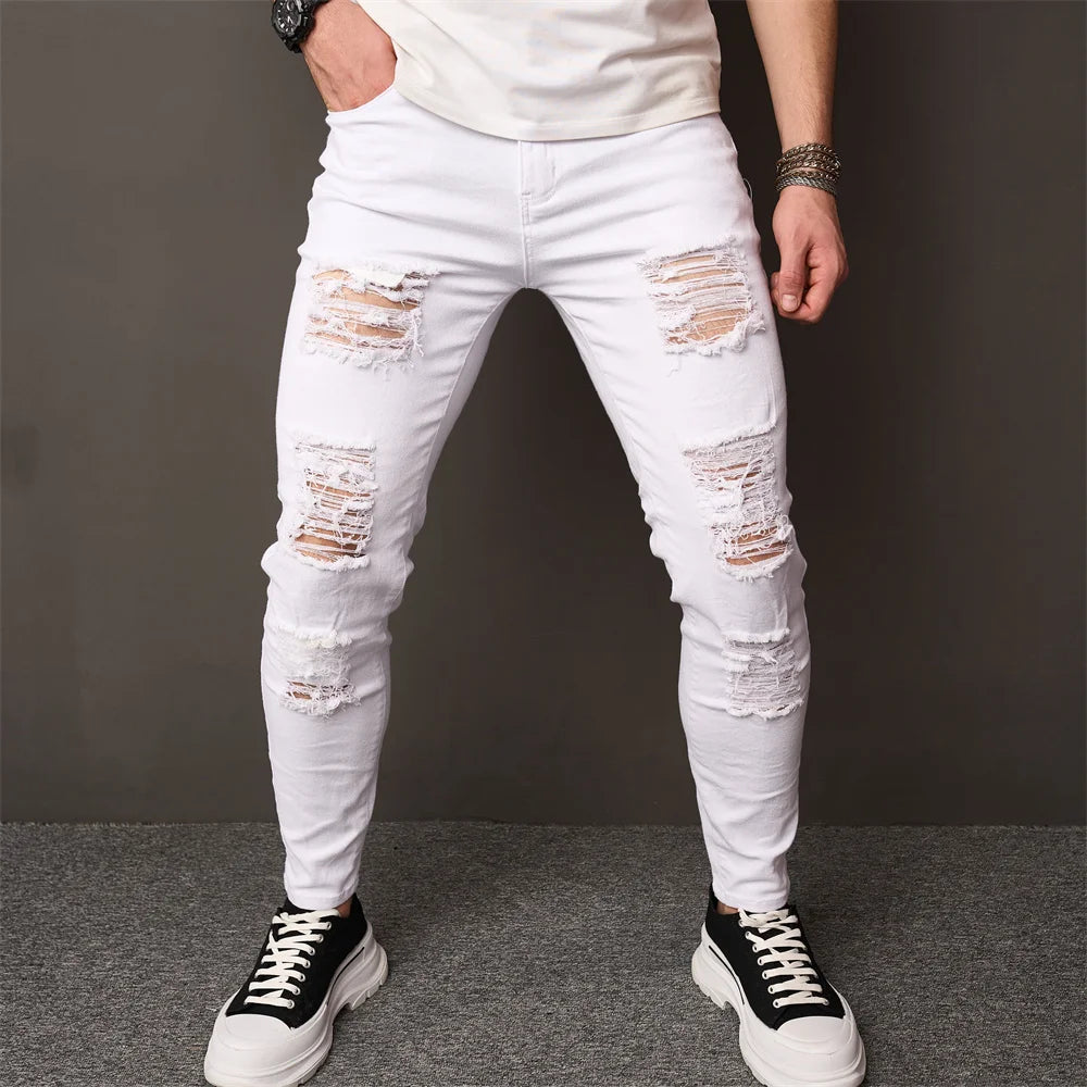STREET Holes Skinny Stylish Stretch Slim JEANS - Swefashionstore