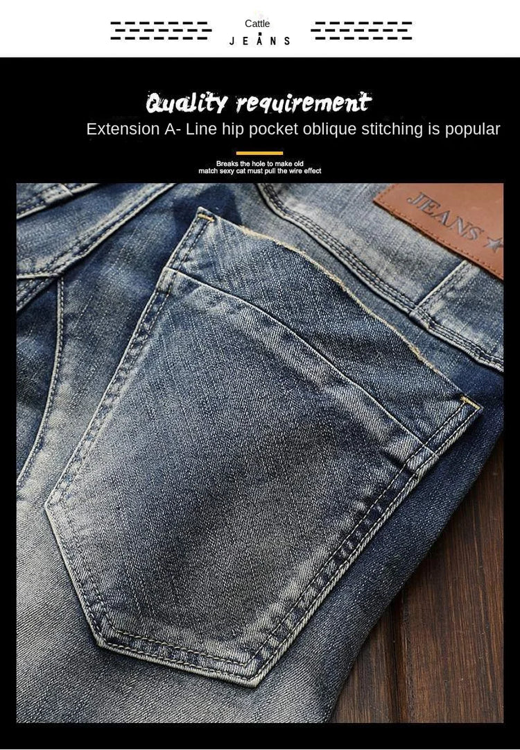 High Quality DENIM Jeans RETRO Straight Biker Design - Swefashionstore