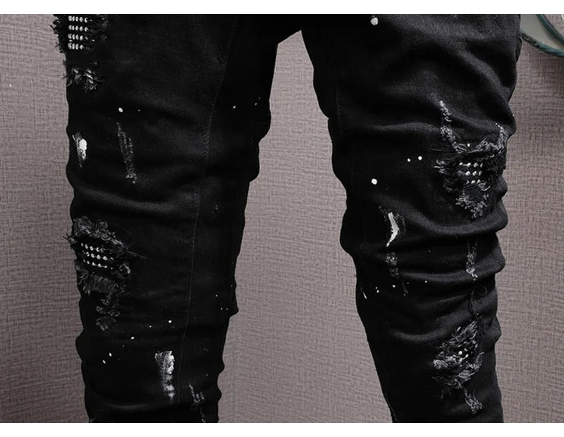 Streetwear Fashion Men Jeans Ripped Stretch Elastic Slim Fit - Swefashionstore