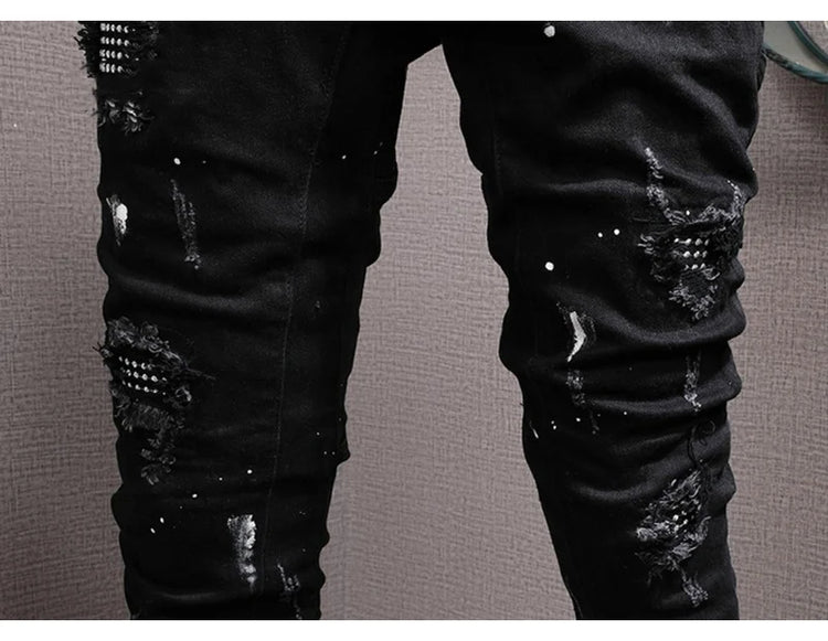 Streetwear Fashion Men Jeans Ripped Stretch Elastic Slim Fit - Swefashionstore