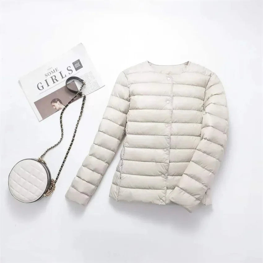 New European Women Spring Autumn Light Duck Down Fabric Lightweight Coat - Swefashionstore