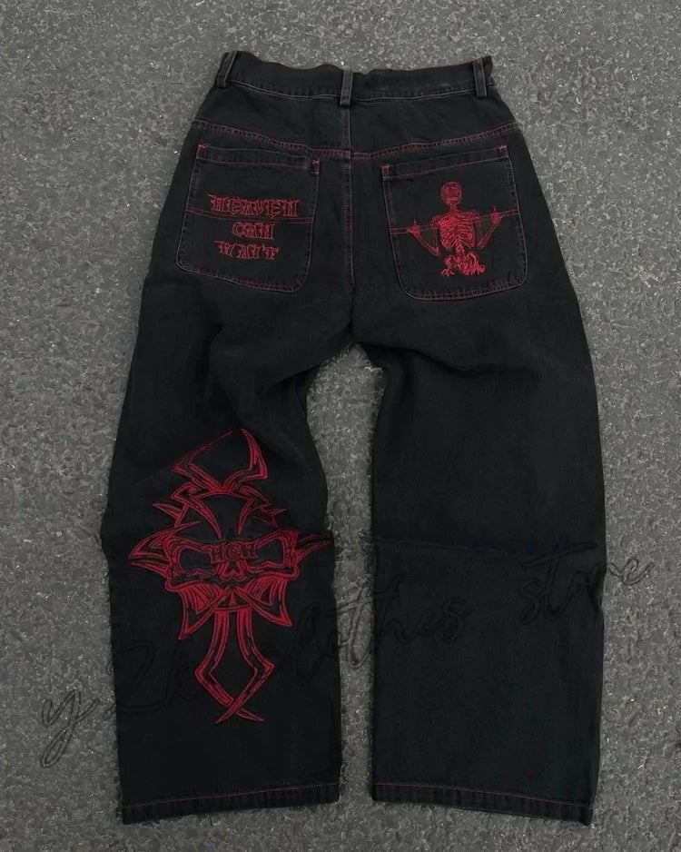 Retro Y2k Pants Hip Hop Skull Pattern Streetwear - Swefashionstore