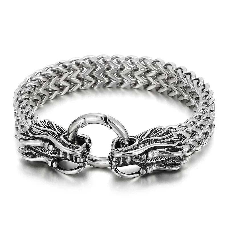 Stainless Steel Double Wolf Head Bracelet - Swefashionstore