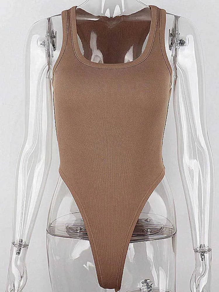 Sleeveless Knit BODYSUIT Summer Bodycon Off Shoulder Halter Tops