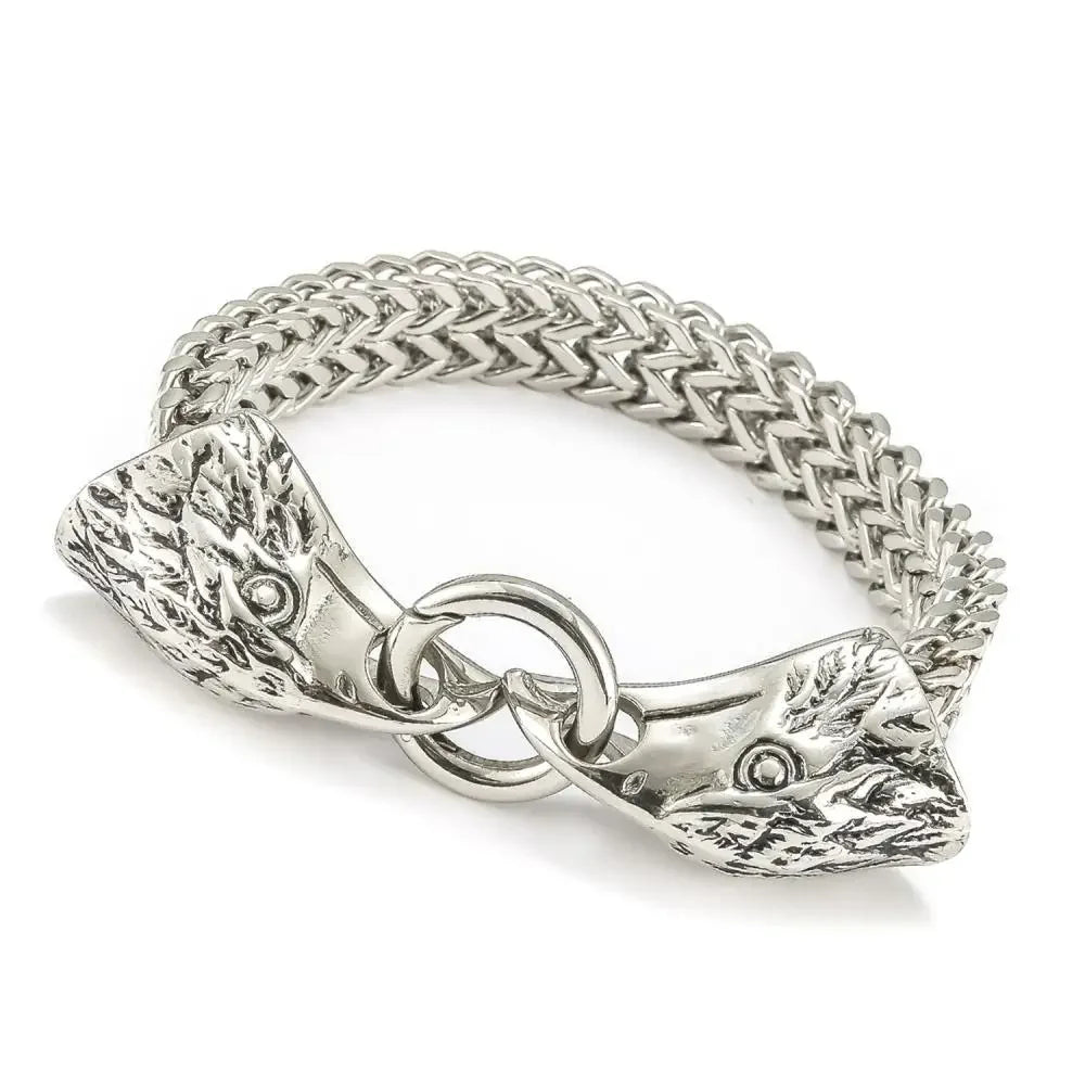 Stainless Steel Double Wolf Head Bracelet - Swefashionstore