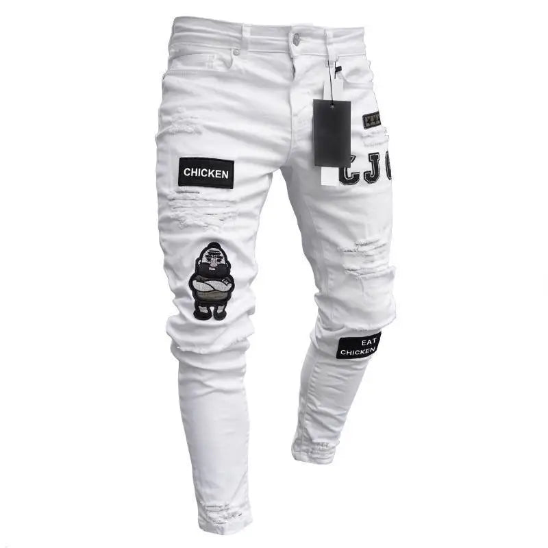 BEST SELLER White Embroidery Skinny Ripped Jeans