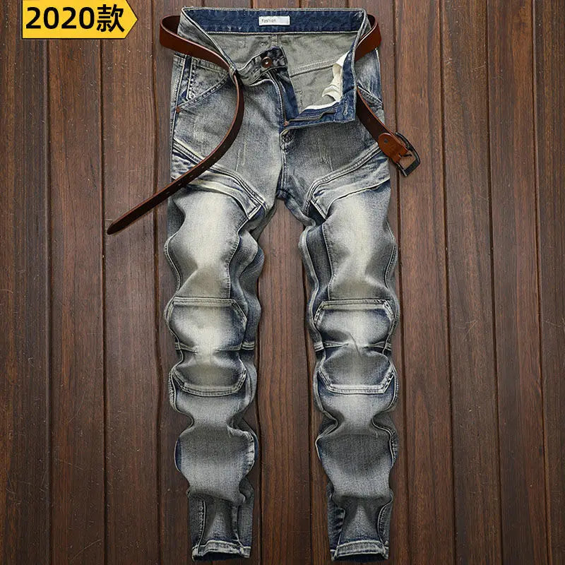 Hochwertige DENIM Jeans RETRO Straight Biker Design