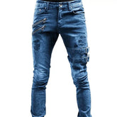RETRO Moto Biker Straight Elastic Jeans Streetwear Y2K - Swefashionstore
