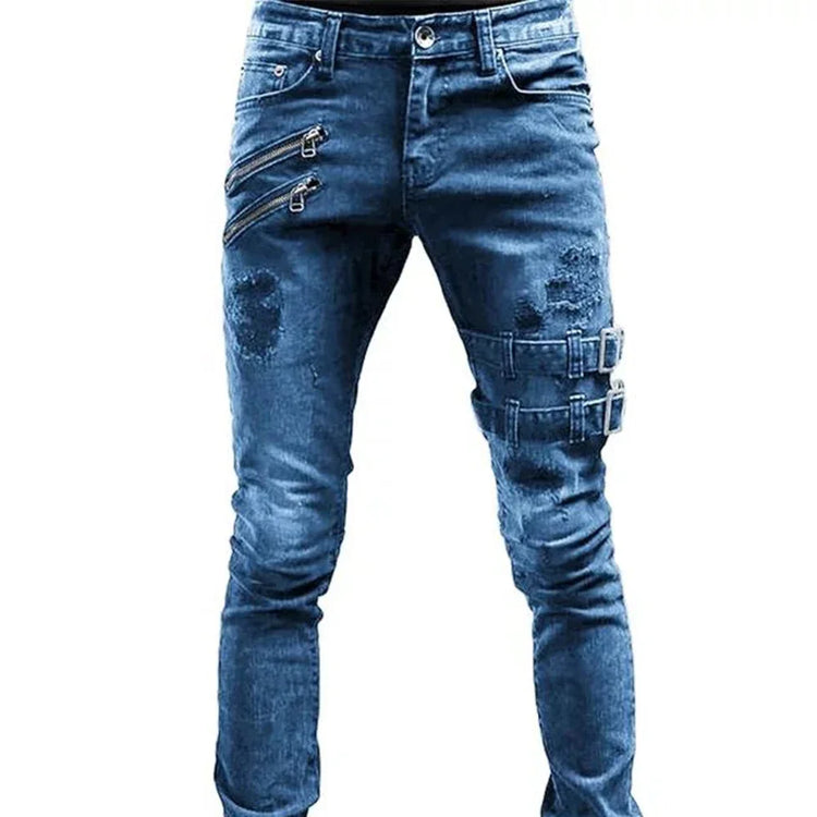 RETRO Moto Biker Straight Elastic Jeans Streetwear Y2K - Swefashionstore