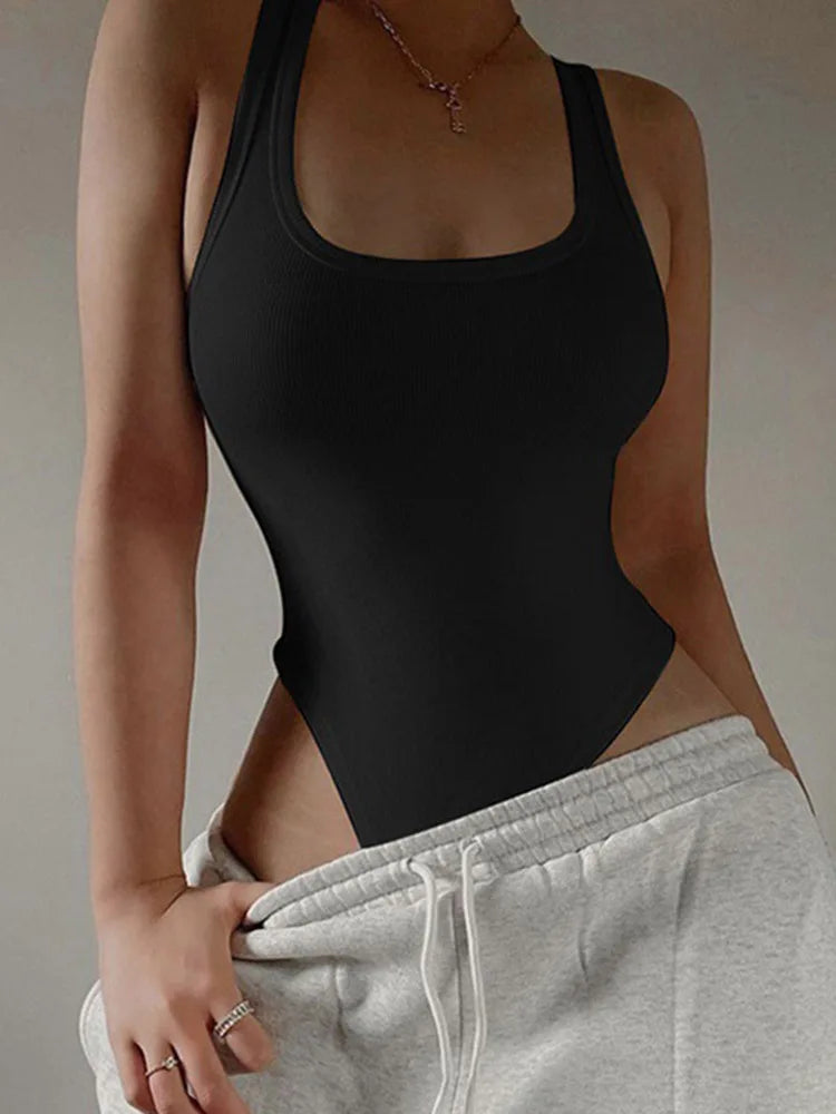 Sleeveless Knit BODYSUIT Summer Bodycon Off Shoulder Halter Tops