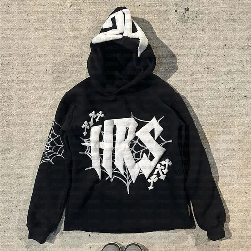 HIZILENT Hoodie Spider-Web Bedruckt Streetwear Y2K