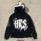 HIZILENT Hoodie Spider-Web Printed Streetwear Y2K - Swefashionstore