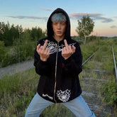 Zzsykd Rhinestone Full-Zip Hoodie Skeleton Goth Sweatshirt - Swefashionstore