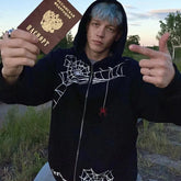 Zzsykd Rhinestone Full-Zip Hoodie Skeleton Goth Sweatshirt - Swefashionstore