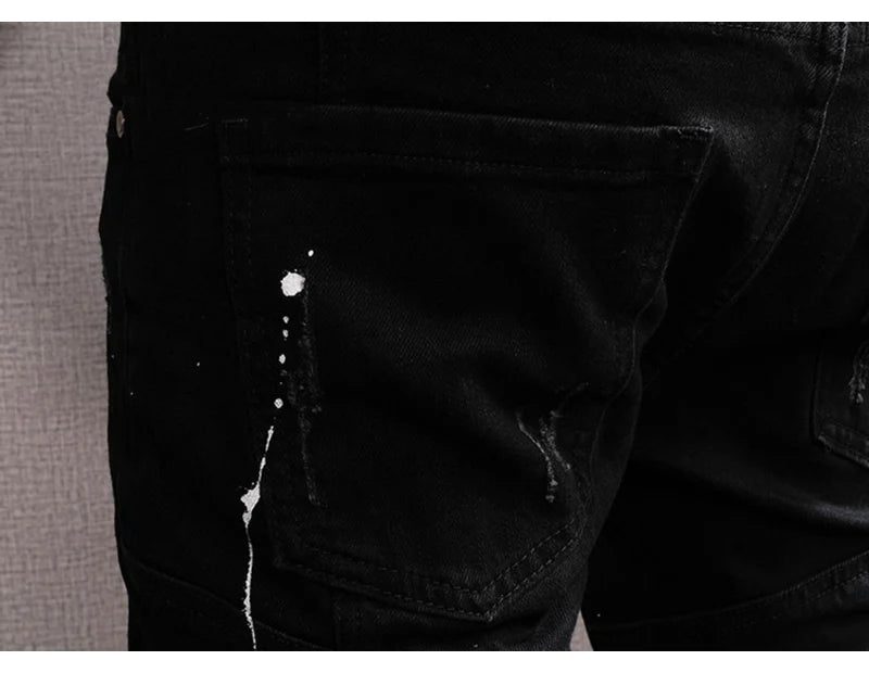 Streetwear Fashion Men Jeans Ripped Stretch Elastic Slim Fit - Swefashionstore