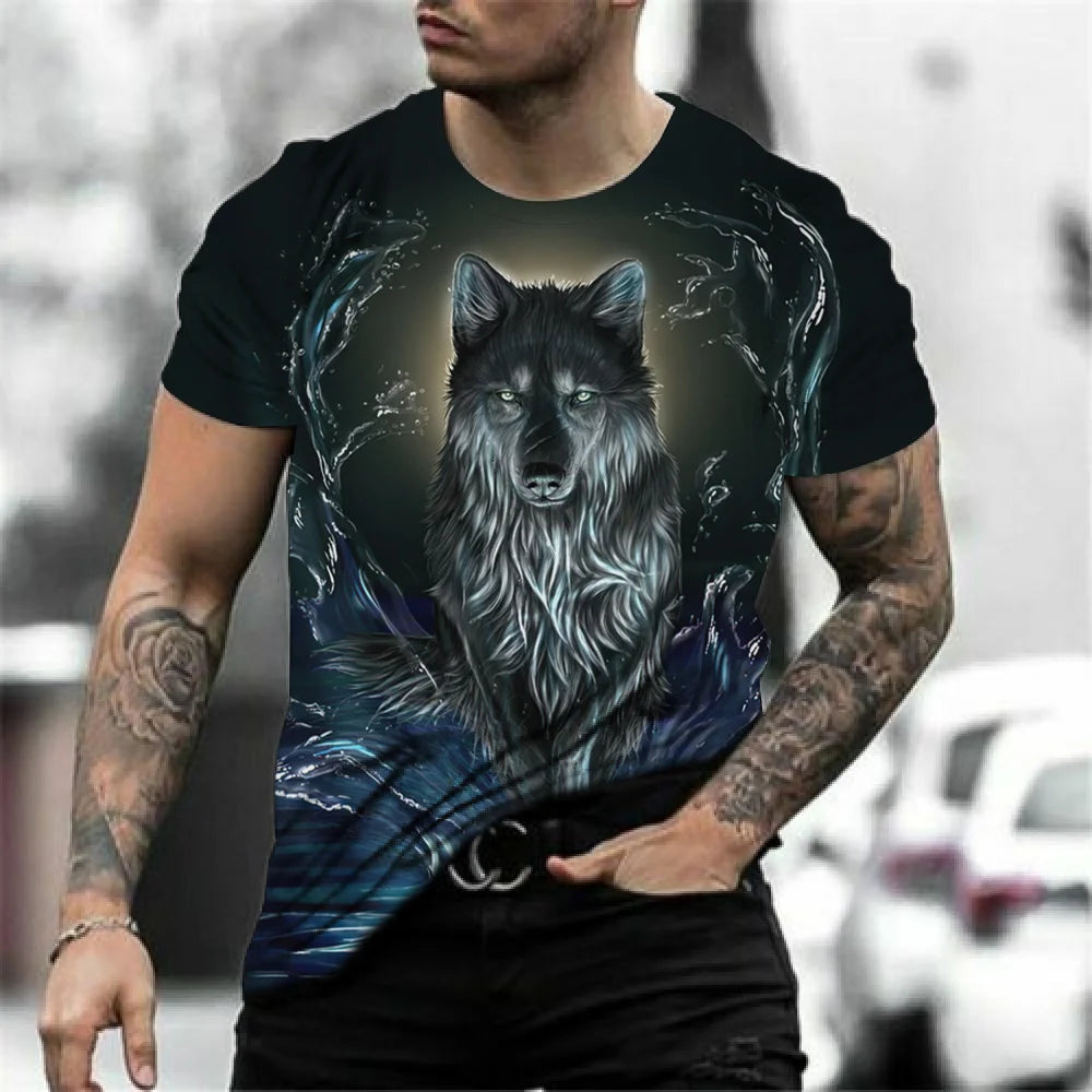 3D Print Wolf T-shirt For Men Summer Oversized Short Sleeve Tops Pullover 2023 Fashion Streetwear Men&
