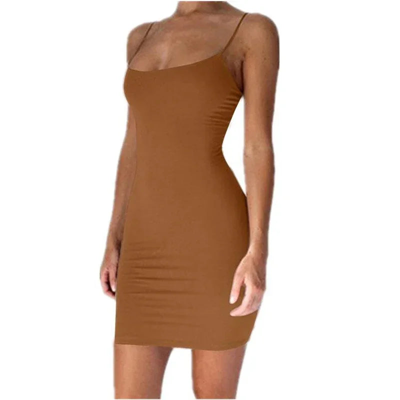 LIVA GIRL SUMMER Spaghetti Solid Strap MINI DRESS