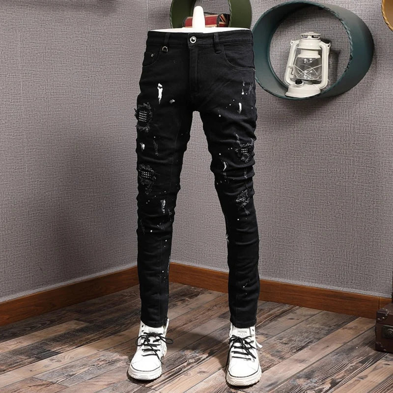 Streetwear Fashion Männer Jeans Zerrissene Stretch Elastische