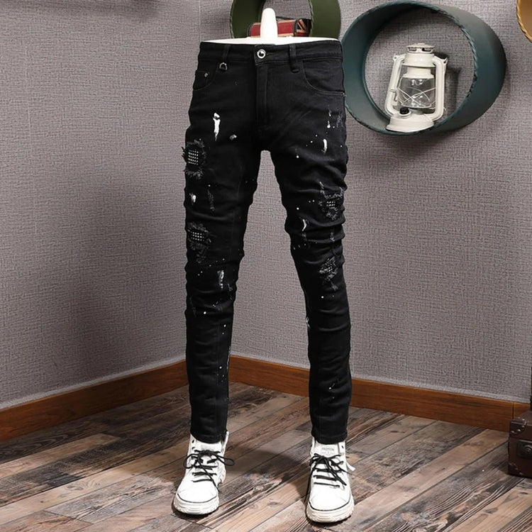 Streetwear Fashion Men Jeans Ripped Stretch Elastic Slim Fit - Swefashionstore