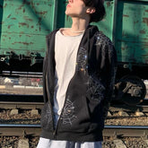 Zzsykd Rhinestone Full-Zip Hoodie Skeleton Goth Sweatshirt - Swefashionstore