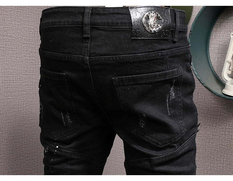 Streetwear Fashion Men Jeans Ripped Stretch Elastic Slim Fit - Swefashionstore