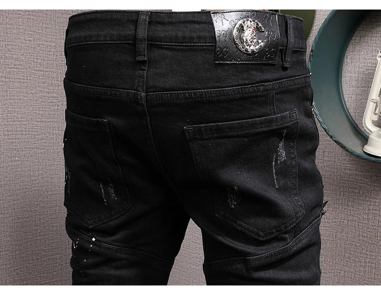 Streetwear Fashion Men Jeans Ripped Stretch Elastic Slim Fit - Swefashionstore