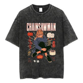 Short Sleeved Round Neck Y2k Tshirt Men New Top & Tees Mens T-Shirt Anime Chainsaw Man Acid Retro Vintage Washed Printed 62953 - Swefashionstore