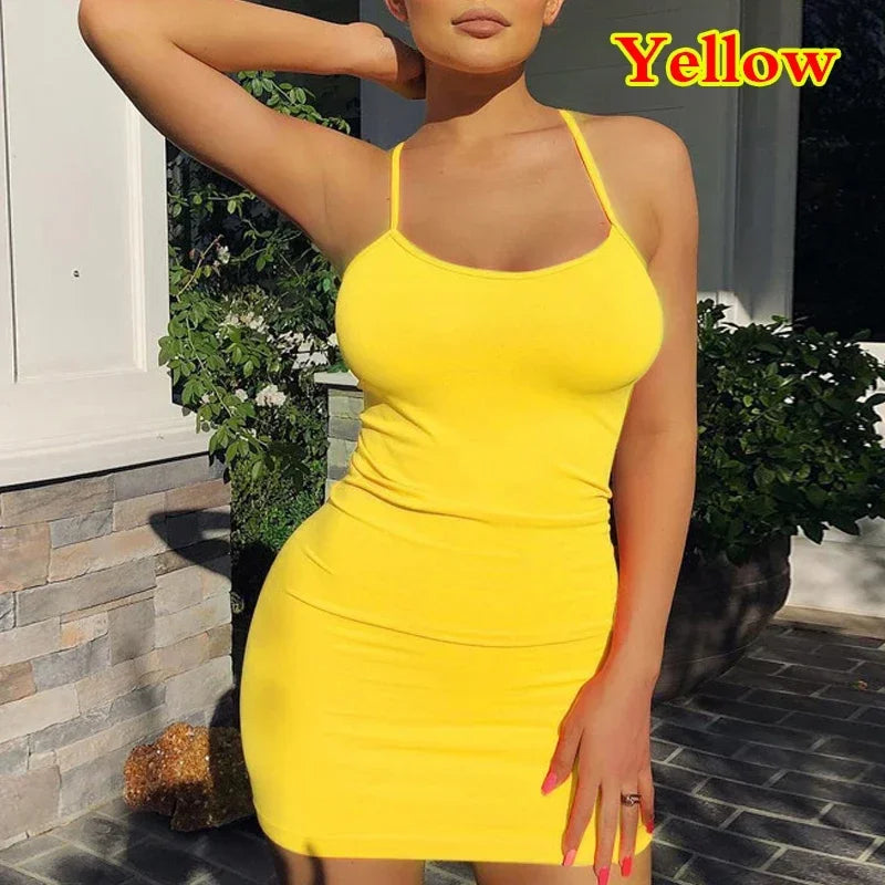 LIVA GIRL SUMMER Spaghetti Solid Strap MINI DRESS