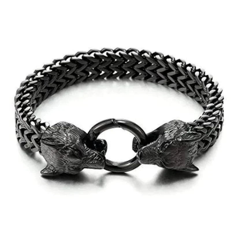 Stainless Steel Double Wolf Head Bracelet - Swefashionstore