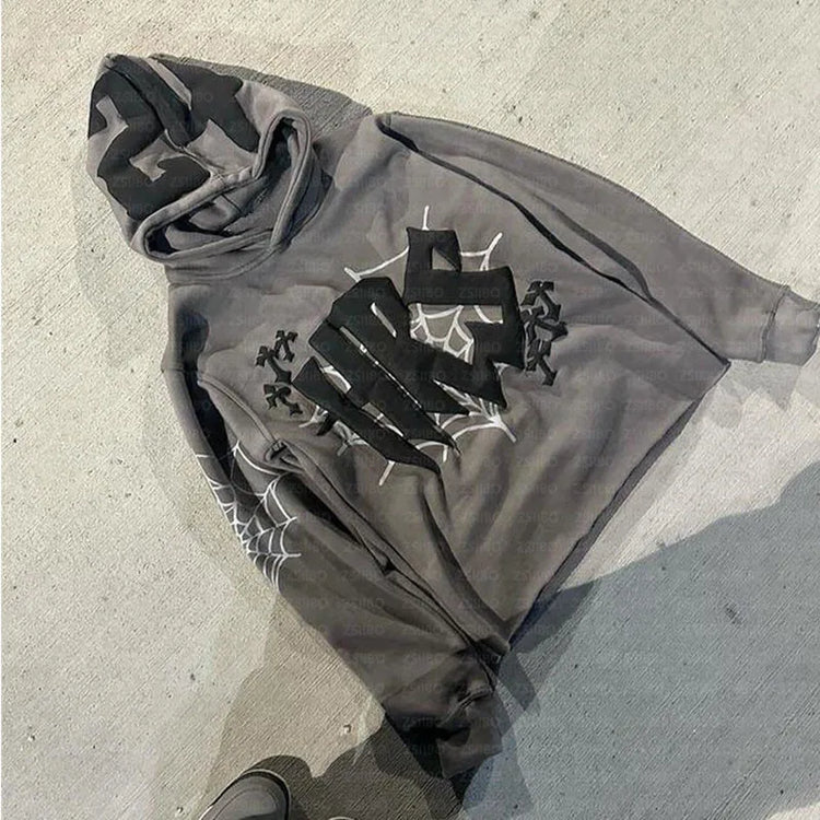HIZILENT Hoodie Spider-Web Printed Streetwear Y2K - Swefashionstore