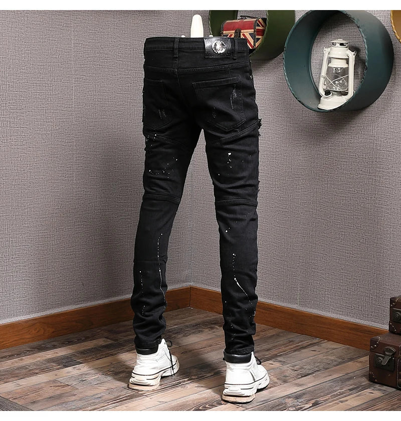 Streetwear Fashion Men Jeans Ripped Stretch Elastic Slim Fit - Swefashionstore