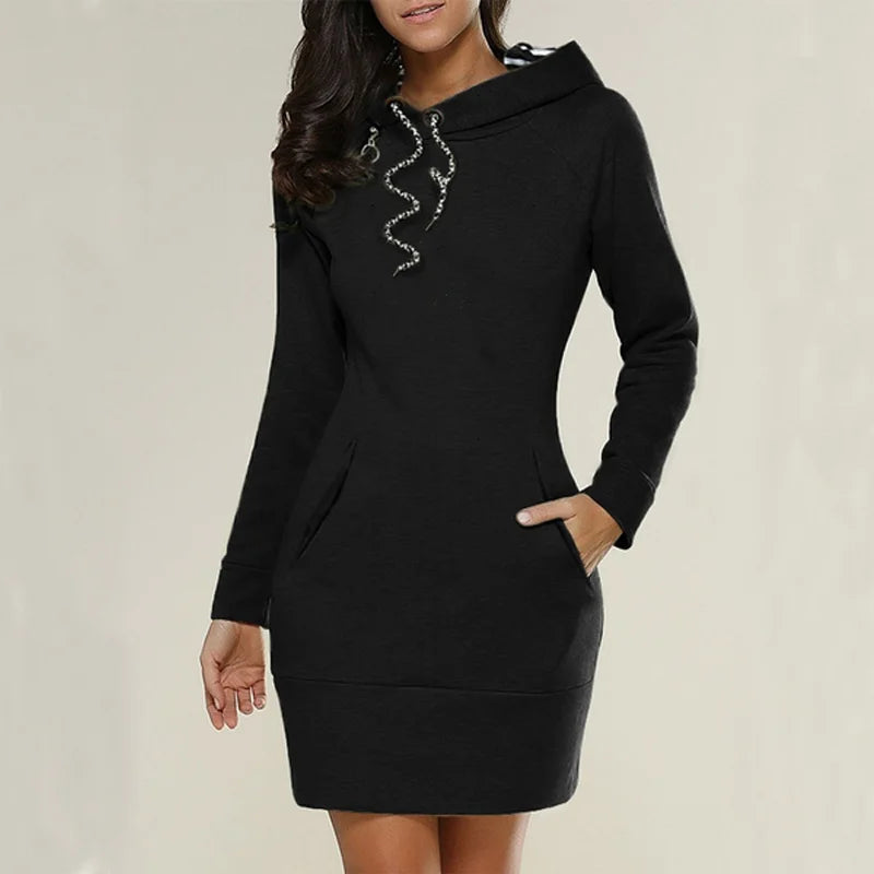 Zakhaev Damen Slim Sweater Langarm-Hoodie-Kleid