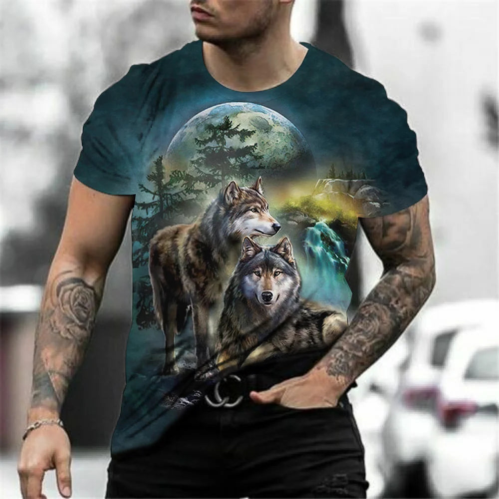 3D Print Wolf T-shirt For Men Summer Oversized Short Sleeve Tops Pullover 2023 Fashion Streetwear Men&