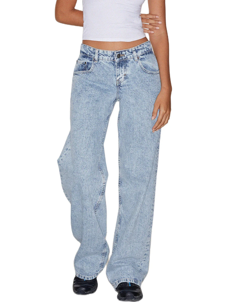 Women Denim Pants Loose Casual Straight Trousers - Swefashionstore