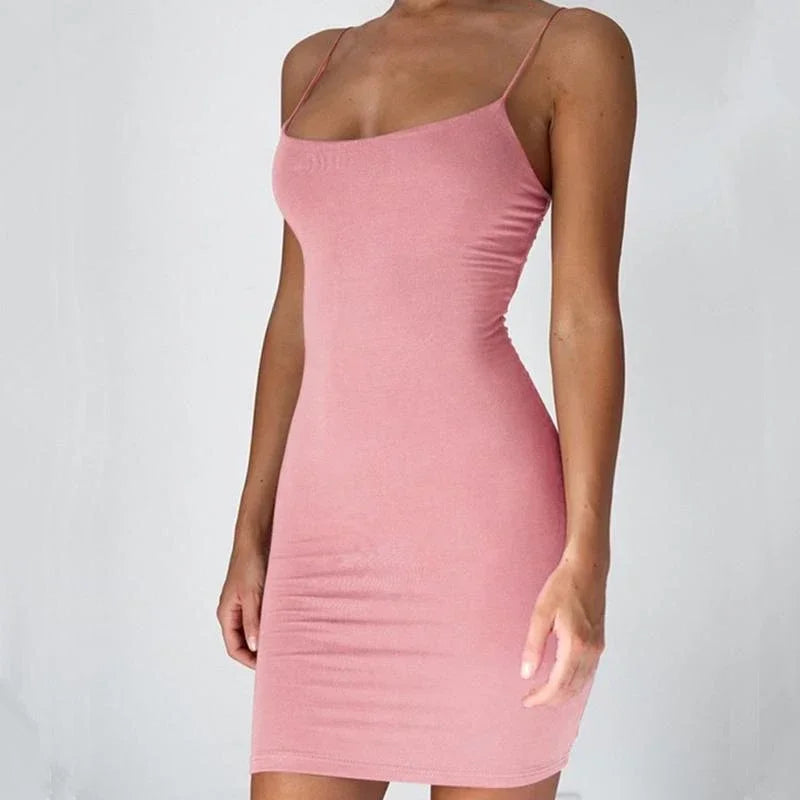 LIVA GIRL SUMMER Spaghetti Solid Strap MINI DRESS