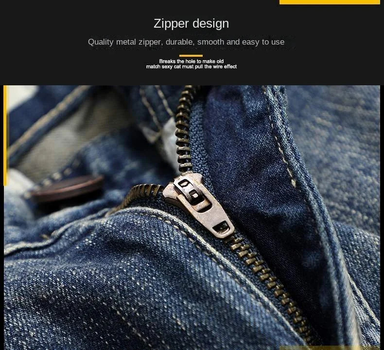 Hochwertige DENIM Jeans RETRO Straight Biker Design