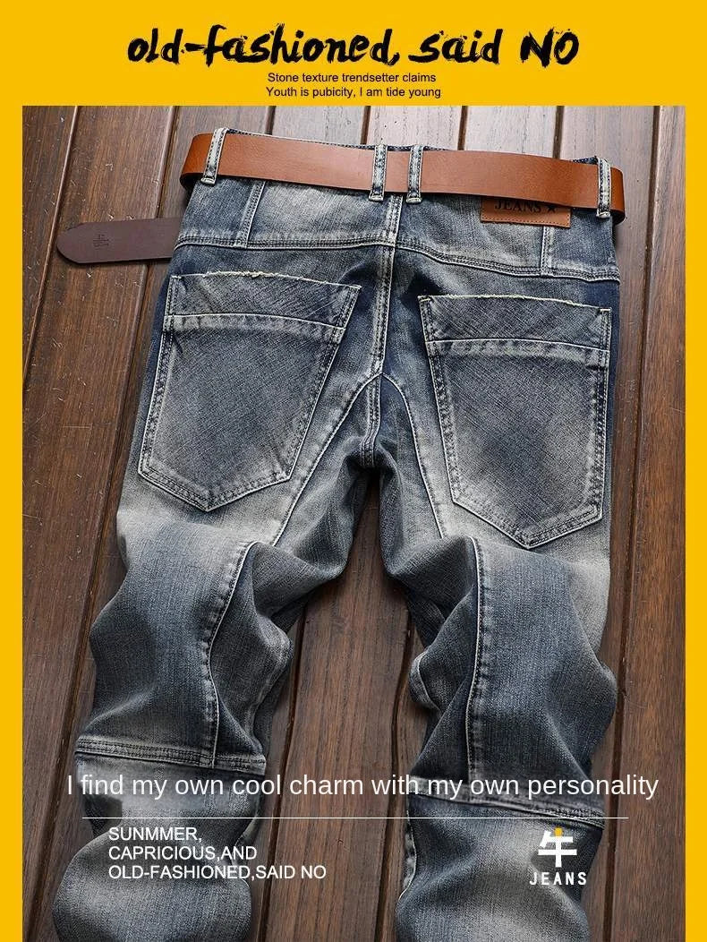 Hochwertige DENIM Jeans RETRO Straight Biker Design