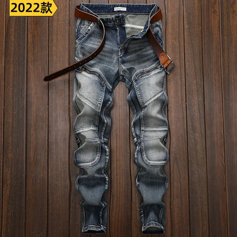 Hochwertige DENIM Jeans RETRO Straight Biker Design