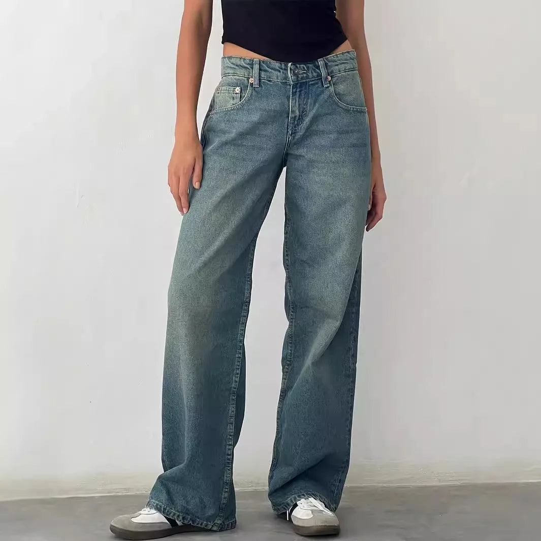 Women Denim Pants Loose Casual Straight Trousers - Swefashionstore