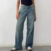Women Denim Pants Loose Casual Straight Trousers - Swefashionstore