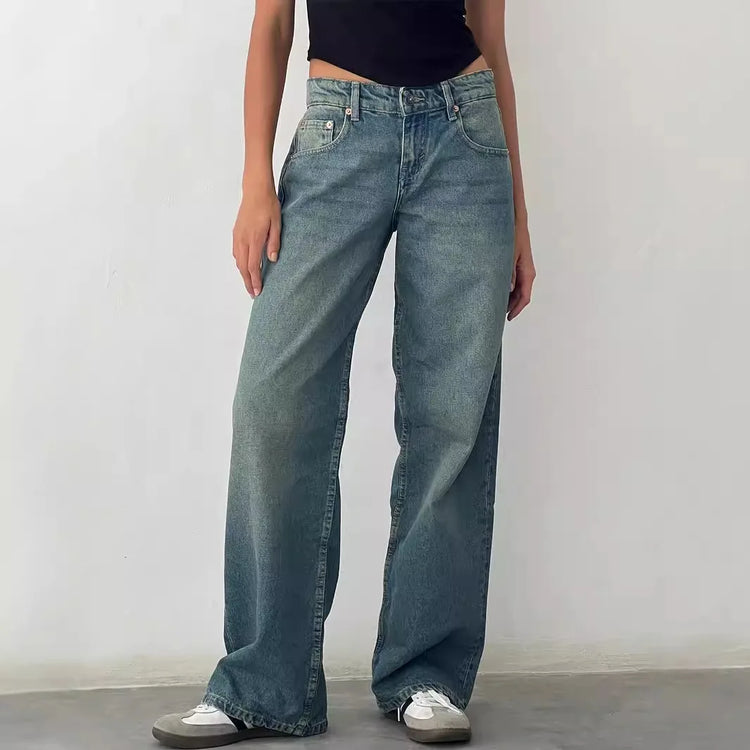 Women Denim Pants Loose Casual Straight Trousers - Swefashionstore